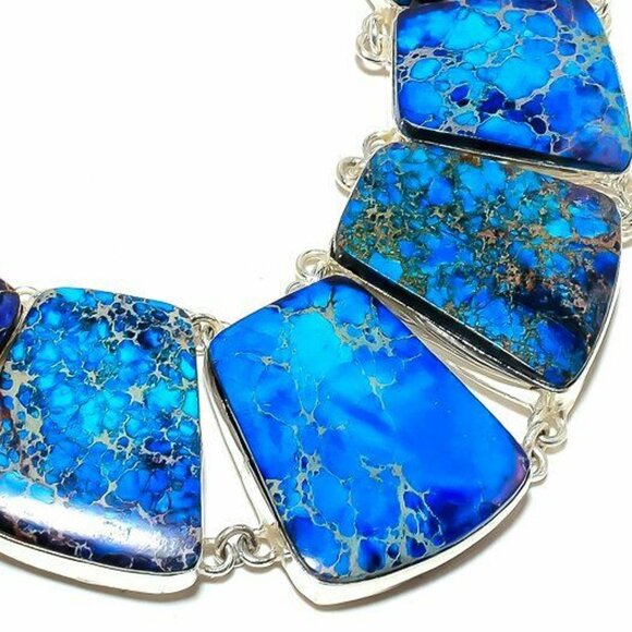 NEW - Blue Sea Sediment Jaspar Stone Sterling Necklace - Picture 2 of 6